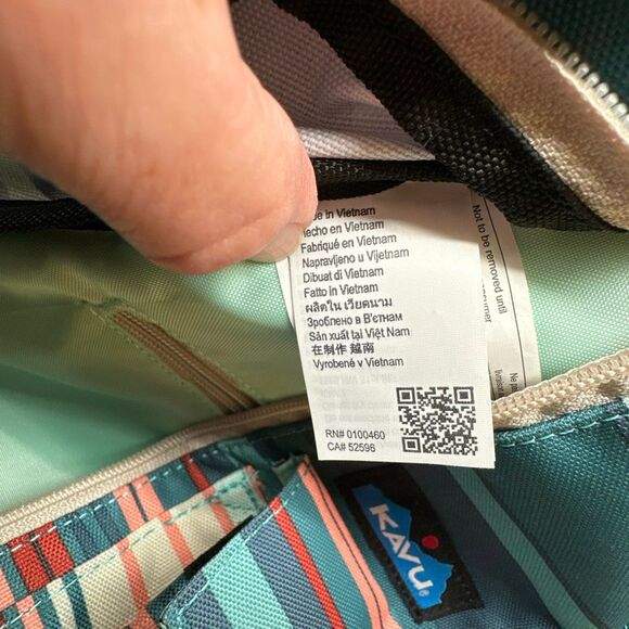Kavu Rope Sling Crossbody Backpack Book Bag Green Striped Adjustable Strap - Picture 8 of 9